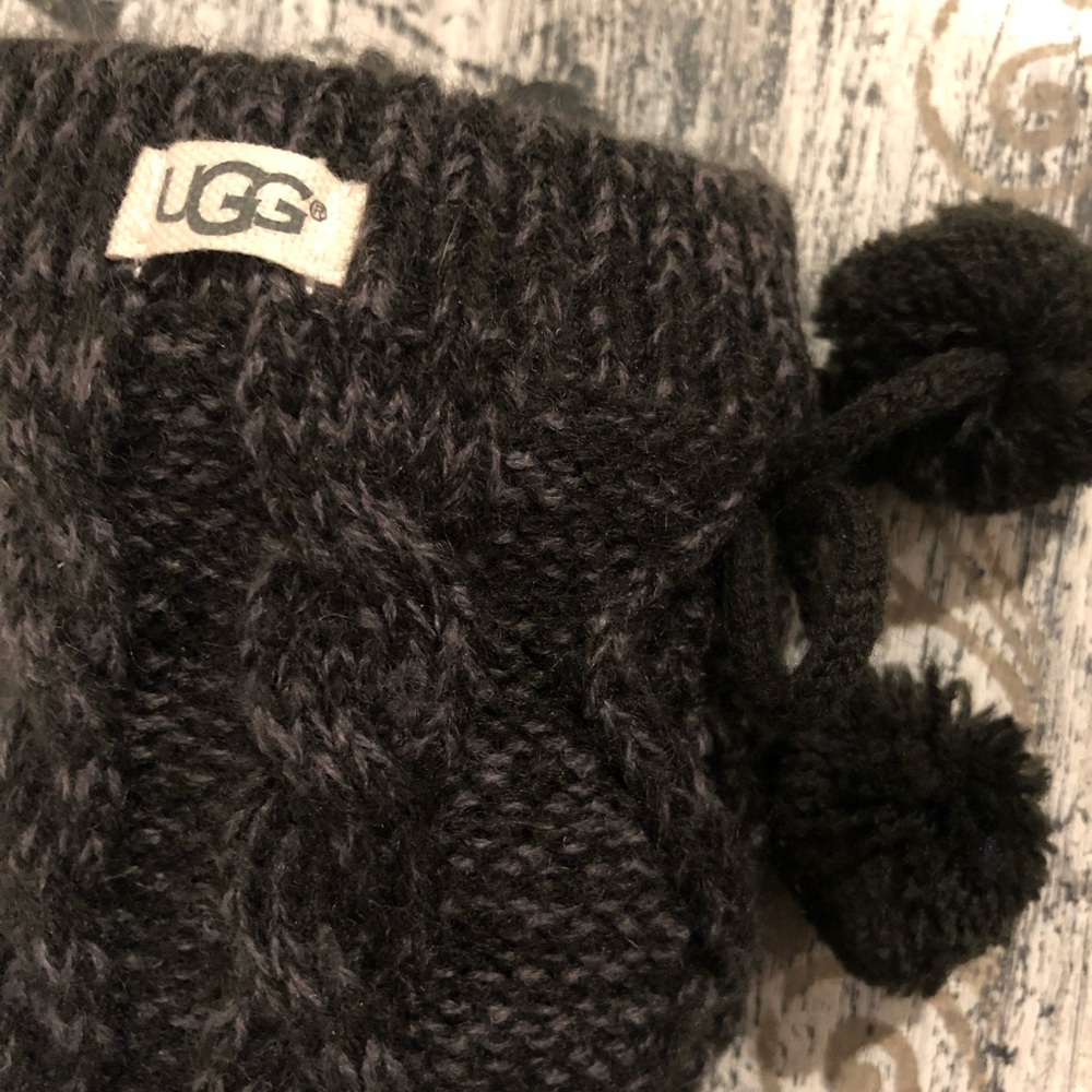 Fleece Lined Pom Pom Ugg Socks - black